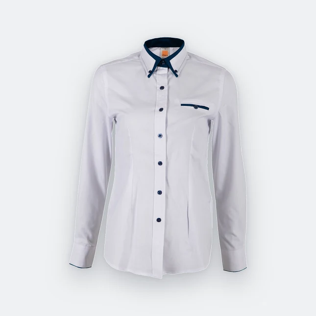 F143 corporate uniform female long sleeve oxford white-navy pro colour view