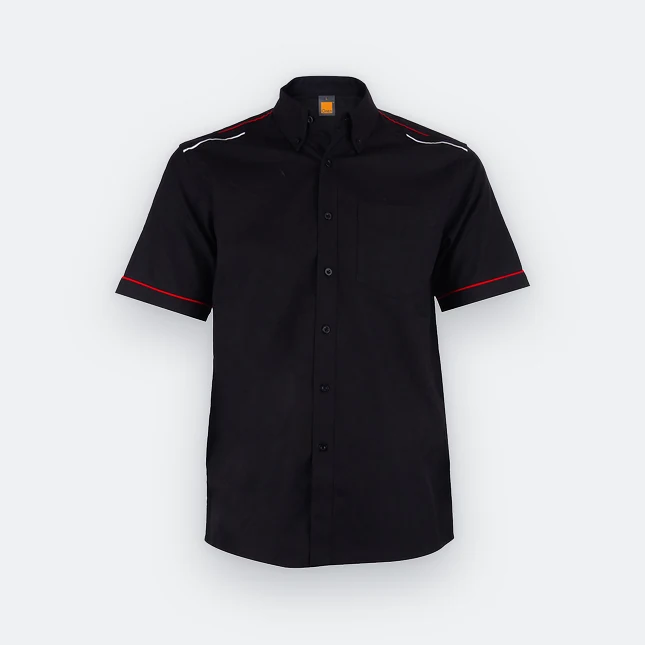 F146 Corporate Uniform Short Sleeve Shirt Contrast Collar Black-Red-White F146 corporate uniform short sleeve shirt contrast collar black-red-white colour view
