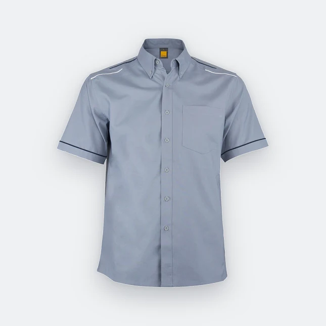 F146 Corporate Uniform Short Sleeve Shirt Contrast Collar Dark Grey-Navy-White F146 corporate uniform short sleeve shirt contrast collar dark grey-navy-white colour view