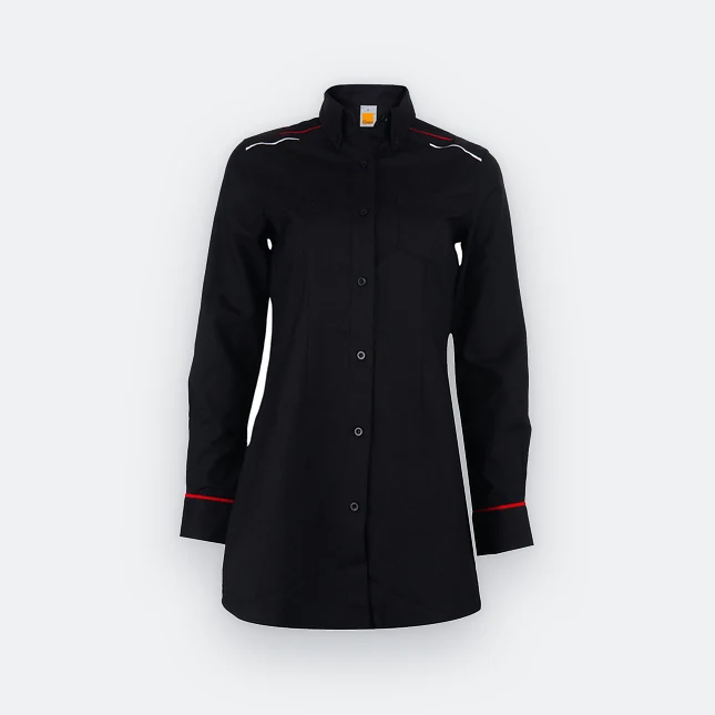 F147 corporate uniform long sleeve muslimah shirt black-red-white colour view