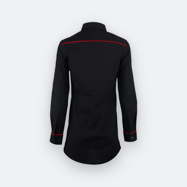 F147 corporate uniform long sleeve muslimah shirt black-red-white back view