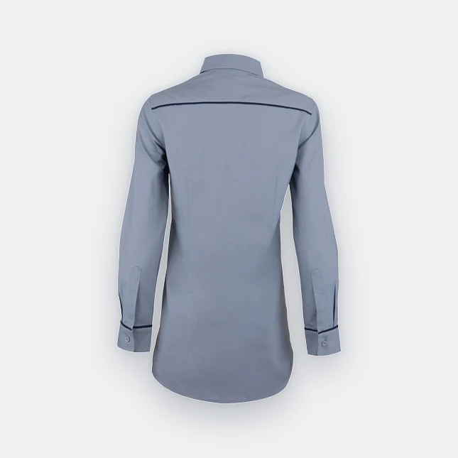 F147 corporate uniform long sleeve muslimah shirt dark grey-navy-white back view