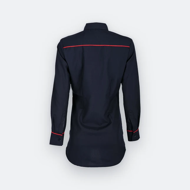 F147 corporate uniform long sleeve muslimah shirt navy-red-white back view