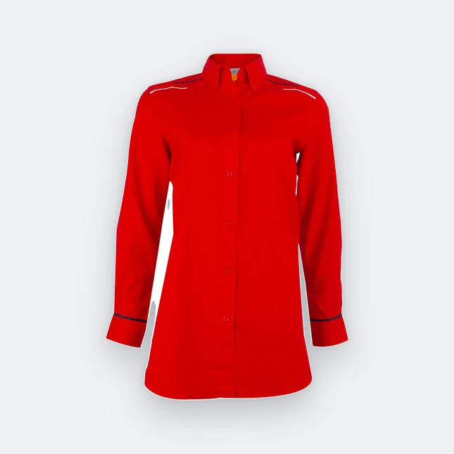F147 corporate uniform long sleeve muslimah shirt red-navy-white colour view