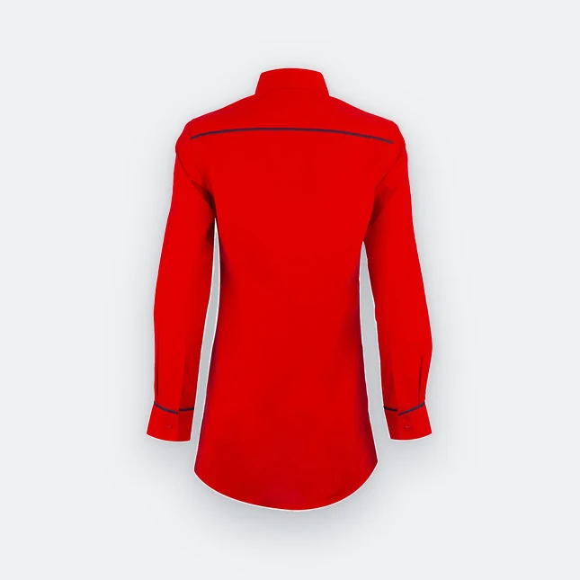 F147 corporate uniform long sleeve muslimah shirt red-navy-white back view