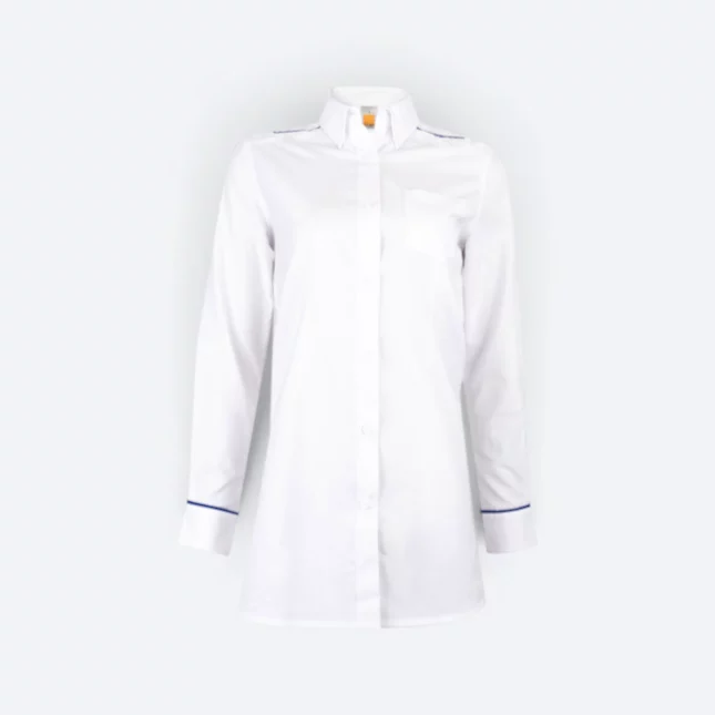 F147 corporate uniform long sleeve muslimah shirt white-royal-white colour view