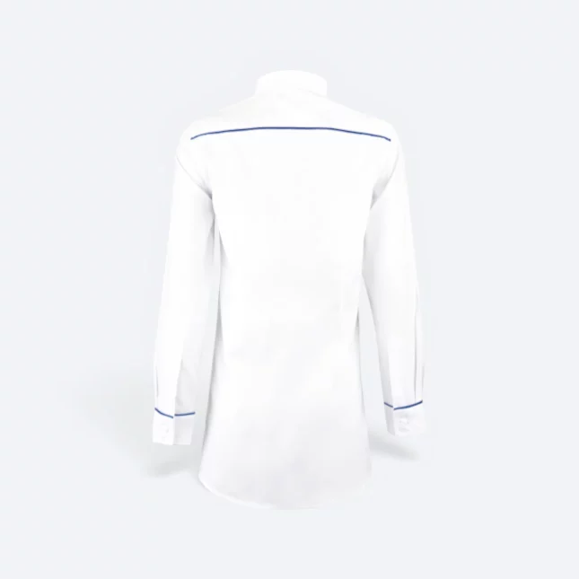 F147 corporate uniform long sleeve muslimah shirt white-royal-white back view