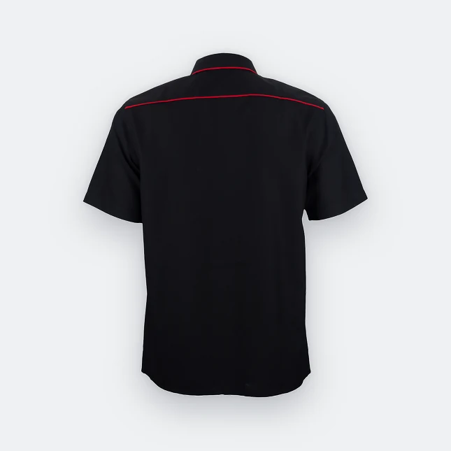 F148 corporate uniform unisex short sleeve contrast piping black back view