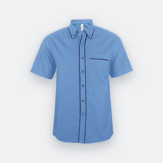 F148 corporate uniform unisex short sleeve contrast piping light blue colour view