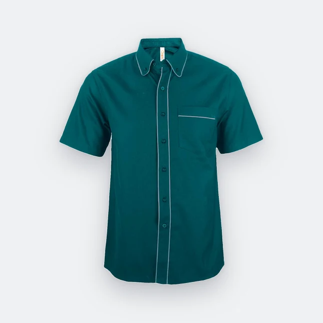 F148 corporate uniform unisex short sleeve contrast piping midnight green colour view