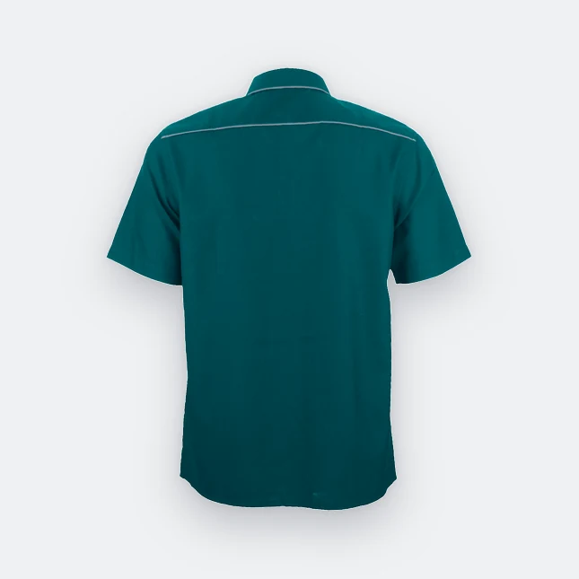 F148 corporate uniform unisex short sleeve contrast piping midnight green back view
