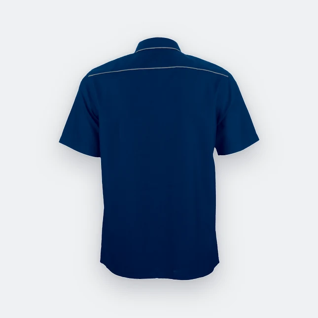 F148 corporate uniform unisex short sleeve contrast piping navy pro back view