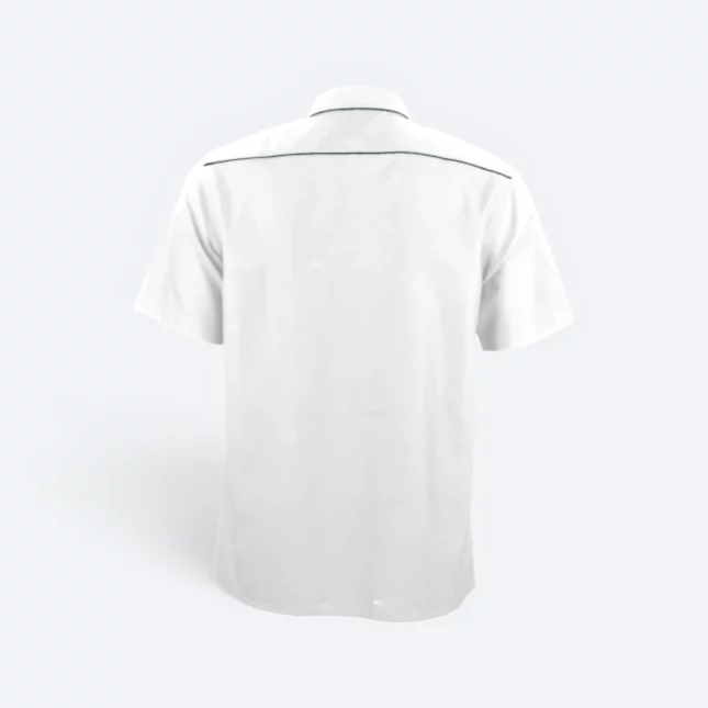 F148 corporate uniform unisex short sleeve contrast piping white back view