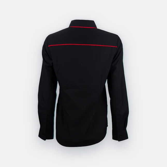 F149 corporate uniform female long sleeve contrast piping black back view