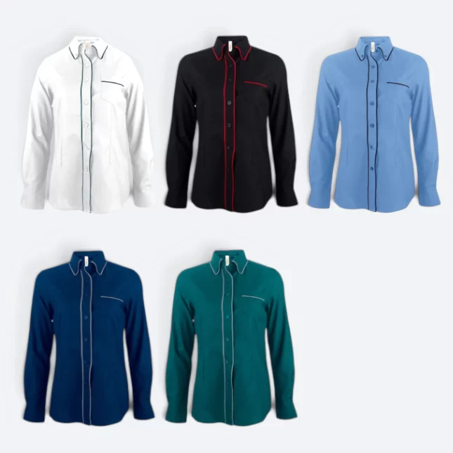 F149 corporate uniform female long sleeve contrast piping all colours