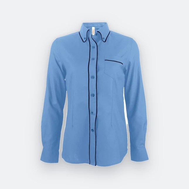 F149 corporate uniform female long sleeve contrast piping light blue colour view
