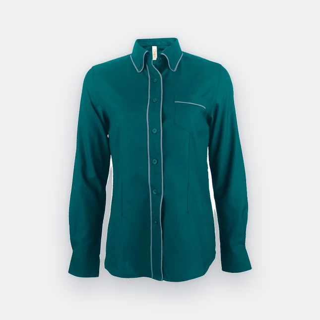 F149 corporate uniform female long sleeve contrast piping midnight green colour view