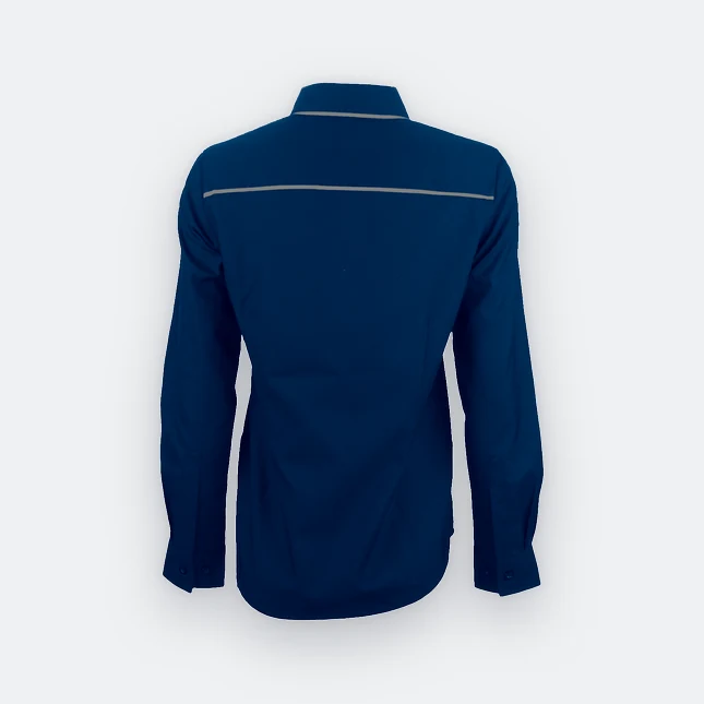 F149 corporate uniform female long sleeve contrast piping navy pro back view