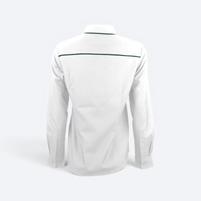 F149 corporate uniform female long sleeve contrast piping white back view