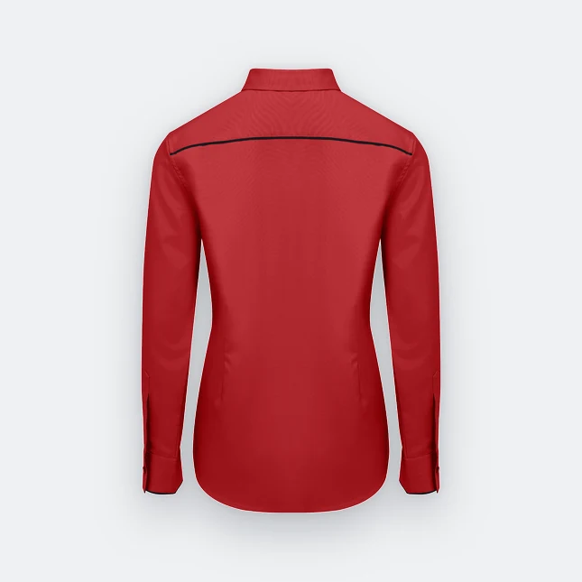F151 corporate uniform female long sleeve tr hidden pocket red back view