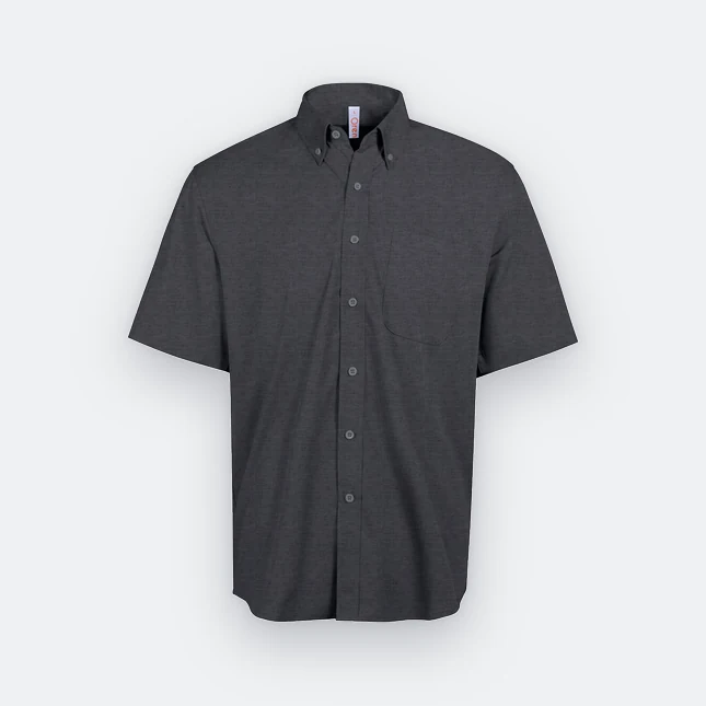 F152 corporate uniform unisex short sleeve tr button-down 2026 dark grey melange colour view