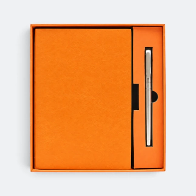 GMG9200 Soft-Cover Notebook & Pen Gift Set Orange Gmg9200 soft-cover notebook & pen gift set in orange, corporate gift set with custom logo printing