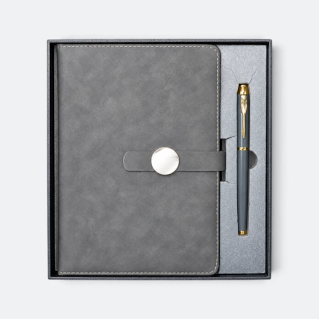 GMG9201 Crystal-Clasp Notebook & Pen Gift Set Grey Gmg9201 crystal-clasp notebook & pen gift set in grey, corporate gift set with custom logo printing