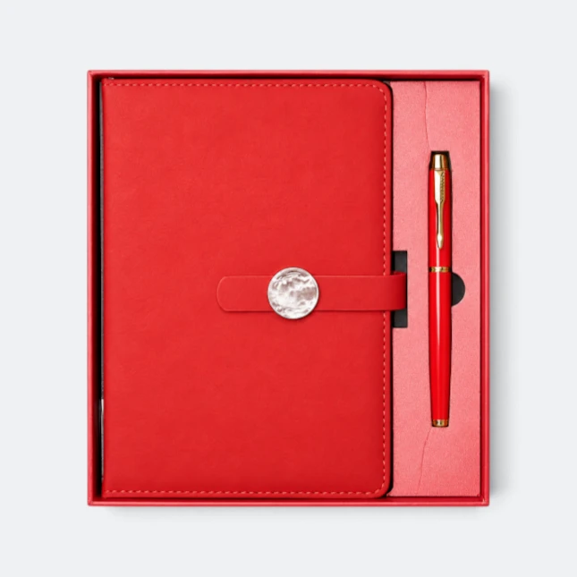 GMG9201 Crystal-Clasp Notebook & Pen Gift Set Red Gmg9201 crystal-clasp notebook & pen gift set in red, corporate gift set with custom logo printing