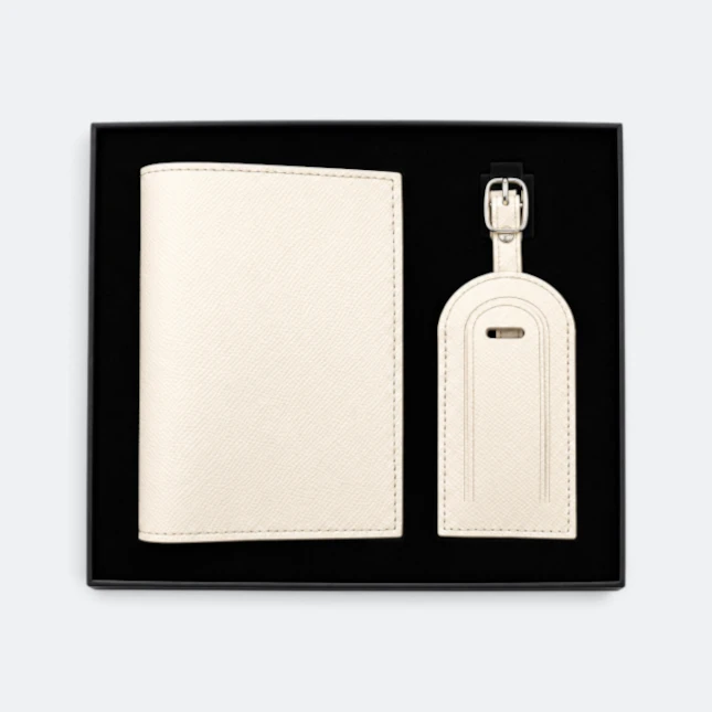 Gmg9203 card holder & luggage tag gift set in beige, corporate gift set with custom logo printing