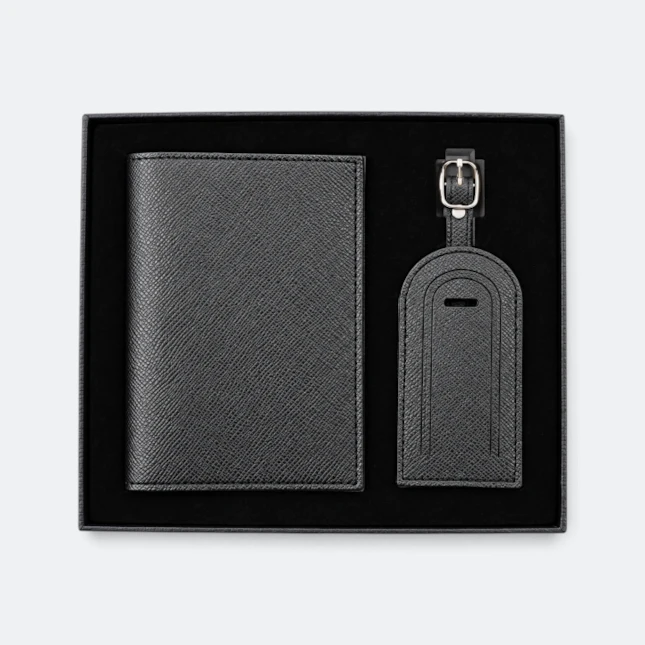 Gmg9203 card holder & luggage tag gift set in black, corporate gift set with custom logo printing