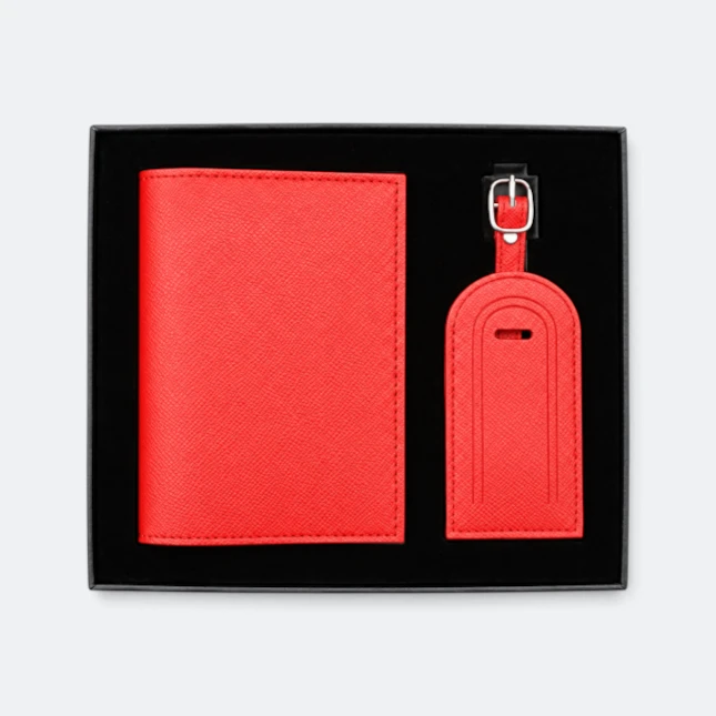 Gmg9203 card holder & luggage tag gift set in red, corporate gift set with custom logo printing