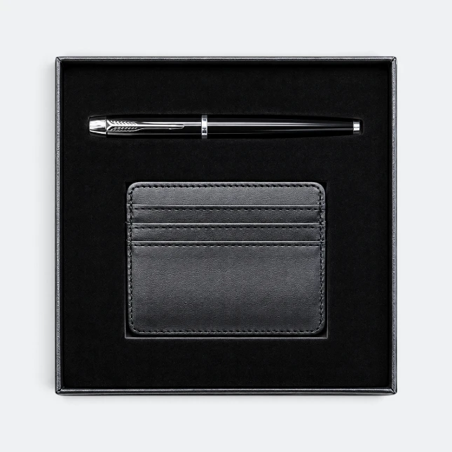 Gmg9204 metal pen & card holder gift set in black, corporate gift set with custom logo printing