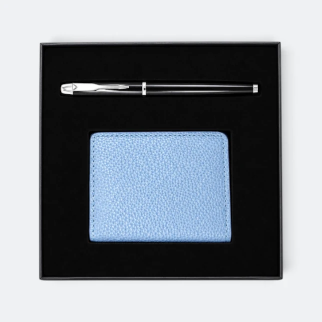 GMG9205 Metal Pen & Pebble-Grain Card Holder Gift Set Navy Gmg9205 metal pen & pebble-grain card holder gift set in navy, corporate gift set with custom logo printing