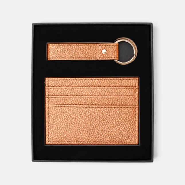 GMG9206 Keychain & Card Holder Gift Set Brown Gmg9206 keychain & card holder gift set in brown, corporate gift set with custom logo printing
