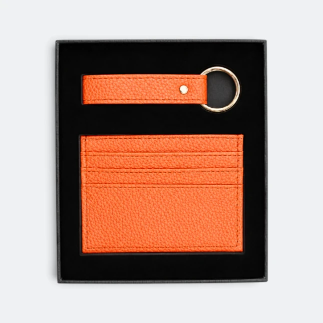 GMG9206 Keychain & Card Holder Gift Set Orange Gmg9206 keychain & card holder gift set in orange, corporate gift set with custom logo printing