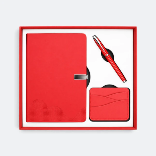 GMG9207 Notebook, Pen & Card Holder Gift Set Red Gmg9207 notebook, pen & card holder gift set in red, corporate gift set with custom logo printing