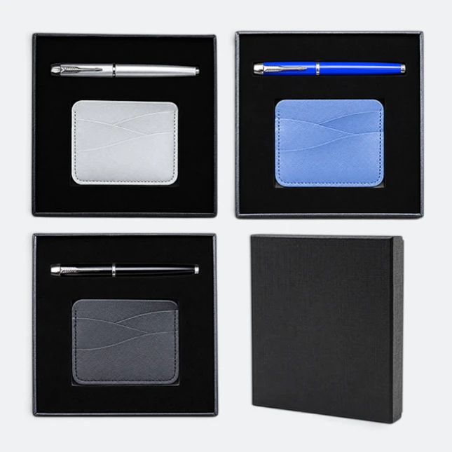 Gmg9208 metal pen & wave-texture card holder gift set, available colours for custom logo branding