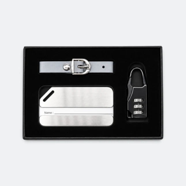 GMG9209 Luggage Tag, Strap & Lock Travel Gift Set Grey Gmg9209 luggage tag, strap & lock travel gift set in grey, corporate gift set with custom logo printing