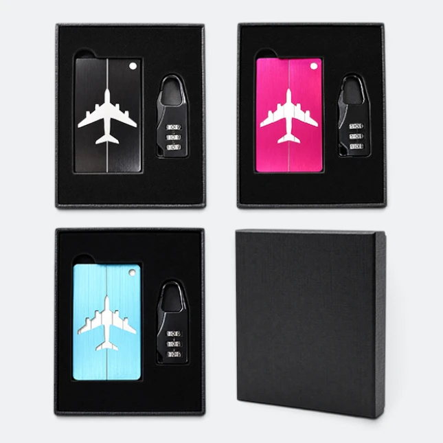 Gmg9210 aluminium luggage tag & lock gift set, available colours for custom logo branding