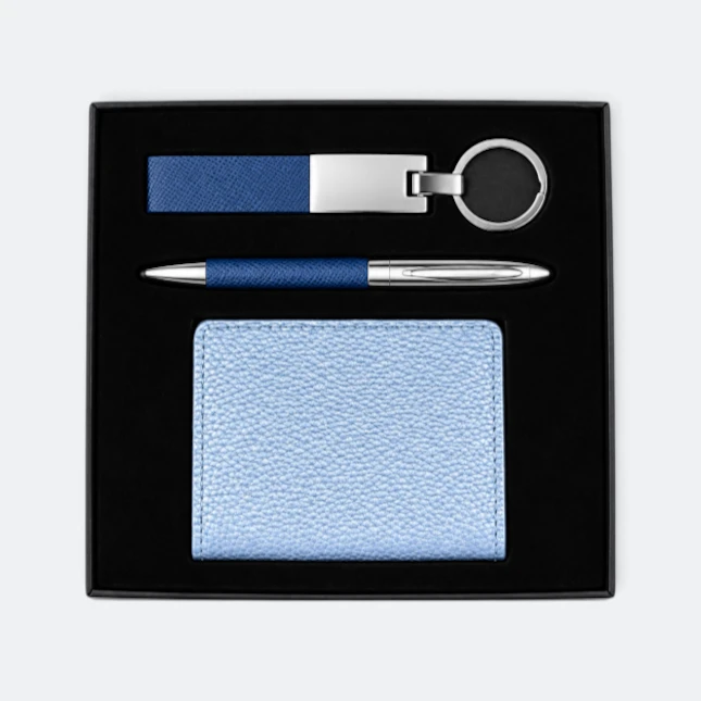GMG9218 Keychain, Pen & Card Holder Gift Set Light Blue Gmg9218 keychain, pen & card holder gift set in light blue, corporate gift set with custom logo printing