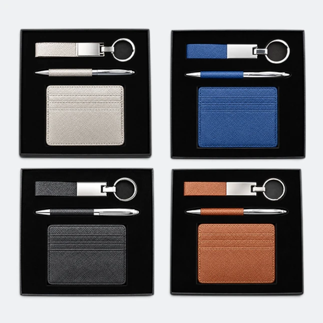 GMG9219 Keychain, Pen & Pebble-Grain Card Holder Gift Set All Colours Gmg9219 keychain, pen & pebble-grain card holder gift set, available colours for custom logo branding