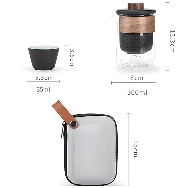 Gvg3659 portable ceramic & glass tea set size dimension