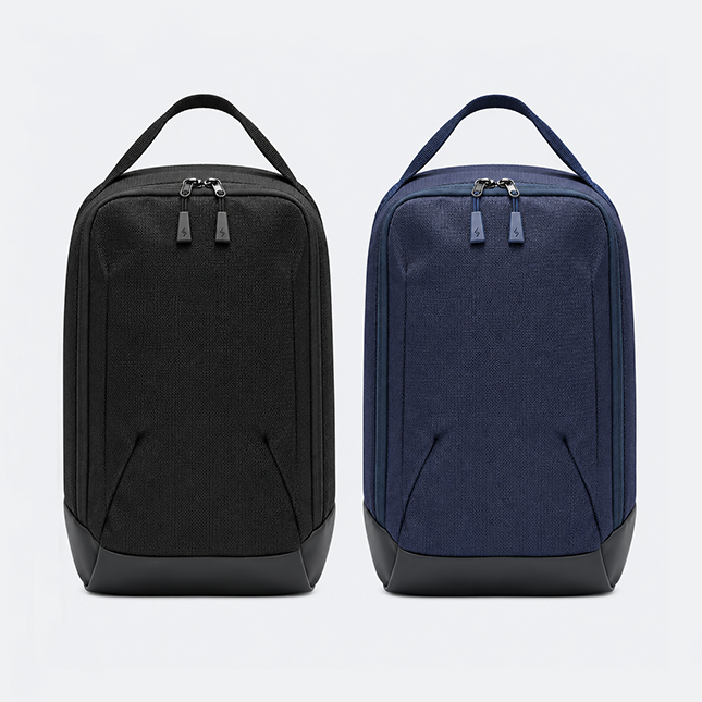 Solaris atlas shoe bag in black and navy, front view