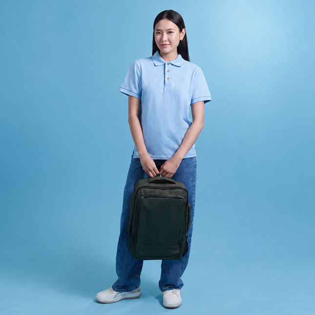 Hc01 honeycomb short sleeve cvc polo shirt worn by model