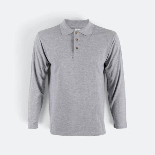 Hc09 honeycomb long sleeve cvc polo shirt ash grey colour view