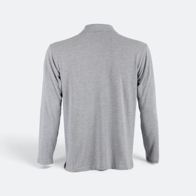 Hc09 honeycomb long sleeve cvc polo shirt ash grey back view