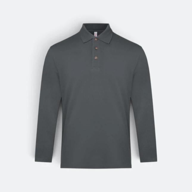 Hc09 honeycomb long sleeve cvc polo shirt dark grey colour view