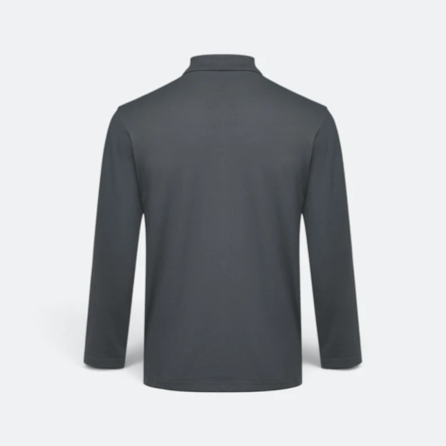 Hc09 honeycomb long sleeve cvc polo shirt dark grey back view