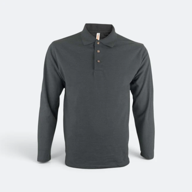Hc09 honeycomb long sleeve cvc polo shirt dark grey melange colour view