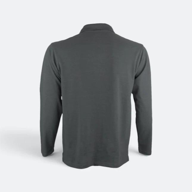 Hc09 honeycomb long sleeve cvc polo shirt dark grey melange back view